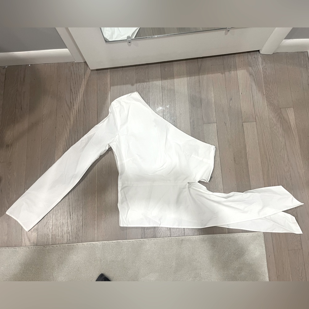 Theory cotton one-shoulder tie shirt